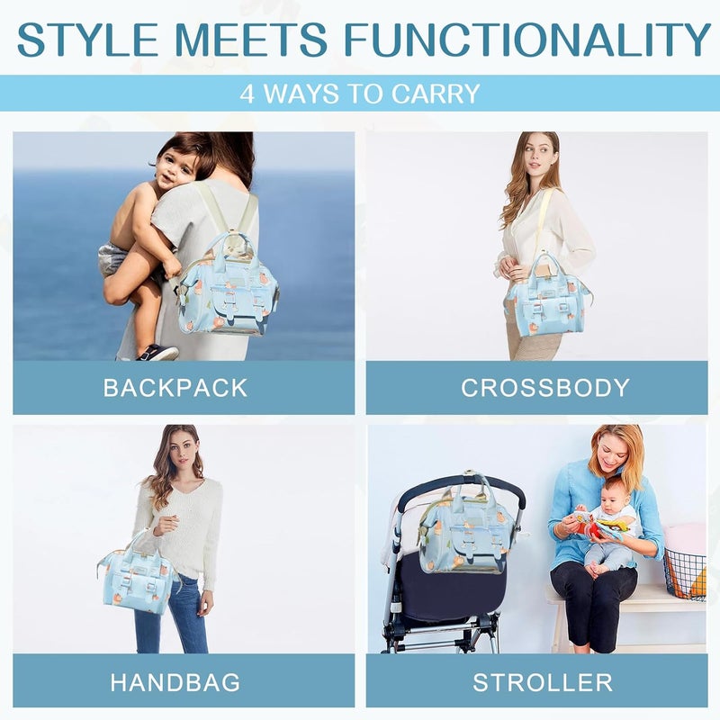 Mozzilog Small Diaper Bag Crossbody, Convertible Mini Diapers Backpack 4 in 1 w/Shoulder for Stroller, Travel, Small Mommy Daiper Tote with Insulated Pockets, Compact Baby Bag for Mom (Sky Blue Animal) - Image 2